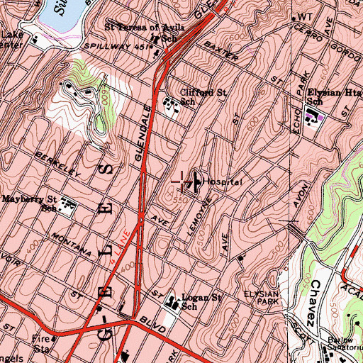 Topographic Map of Gateway Hospital and Mental Health Center, CA
