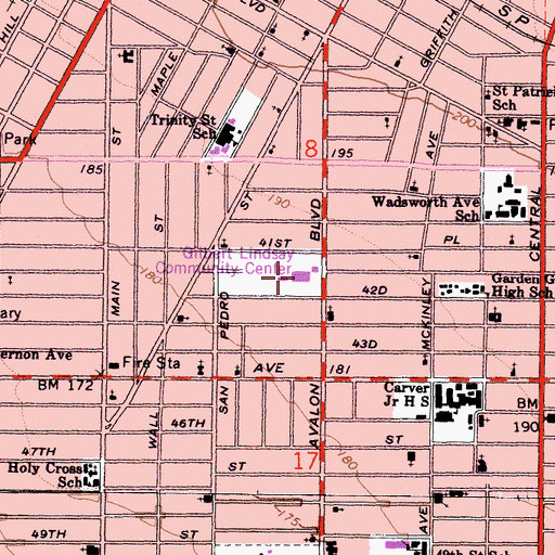Topographic Map of Gilbert Lindsay Community Center, CA