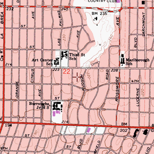 Topographic Map of Hancock Park, CA