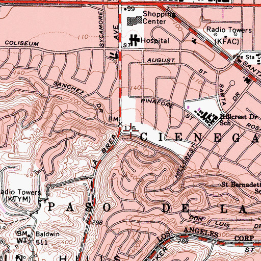 Topographic Map of Jim Gilliam Recreation Center, CA