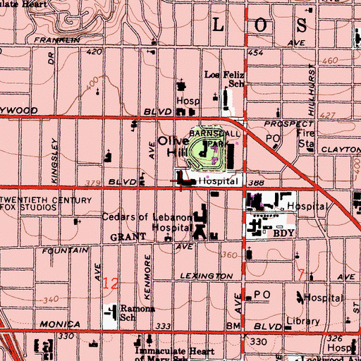 Topographic Map of Kaiser Permanente Hospital Los Angeles Medical Center, CA