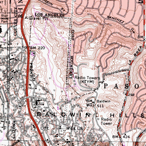 Topographic Map of Kenneth Hahn State Recreation Area, CA