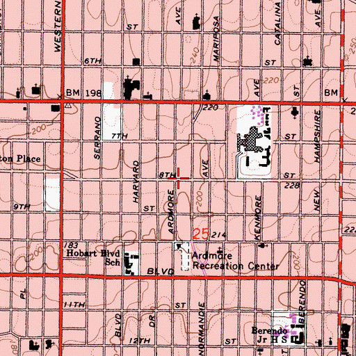 Topographic Map of Koreatown, CA