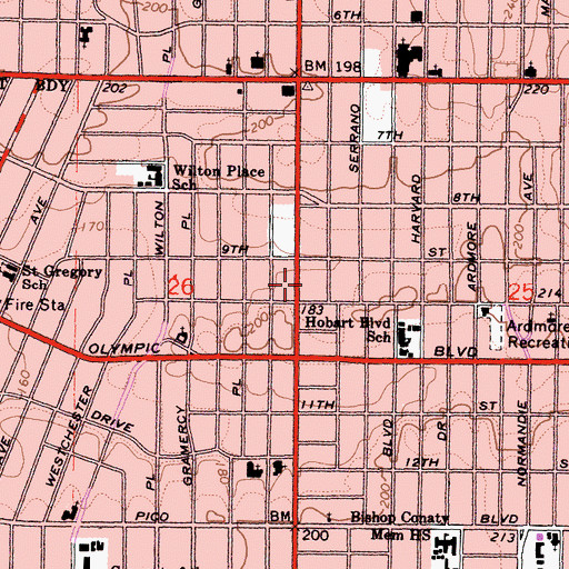 Topographic Map of Koreatown Plaza Shopping Center, CA