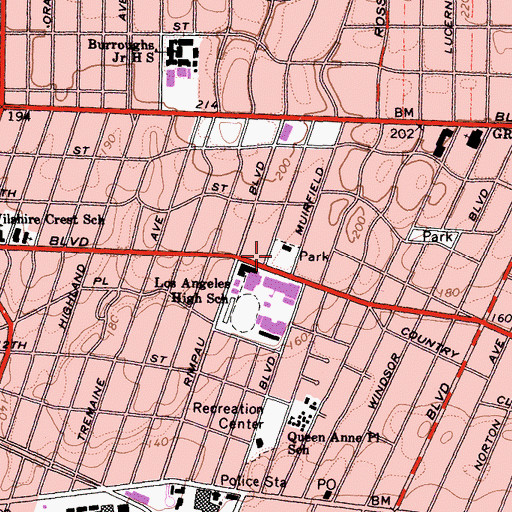 Topographic Map of Los Angeles High Memorial Park, CA