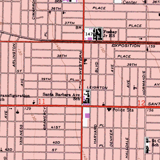 Topographic Map of Martin Luther King Junior Park, CA
