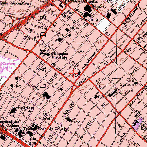 Topographic Map of Metropolitan Station Los Angeles Post Office, CA