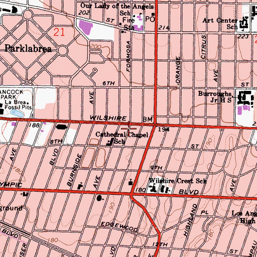 Topographic Map of Miracle Mile Post Office, CA