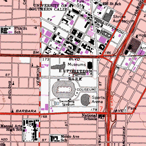 Topographic Map of Museum of Science and Industry, CA