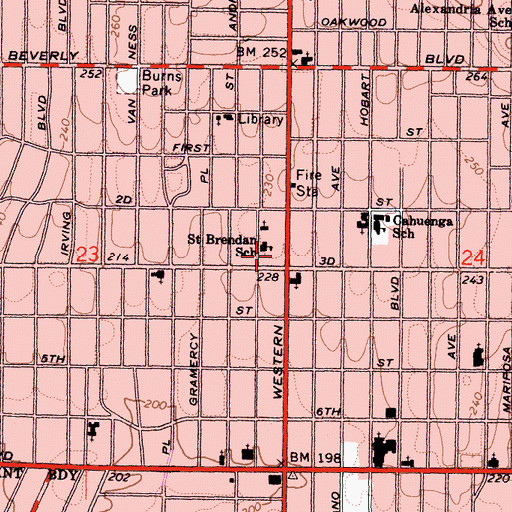 Topographic Map of Oakwood Post Office, CA