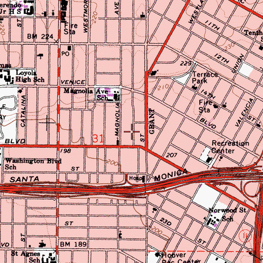 Topographic Map of Pico Union Park, CA