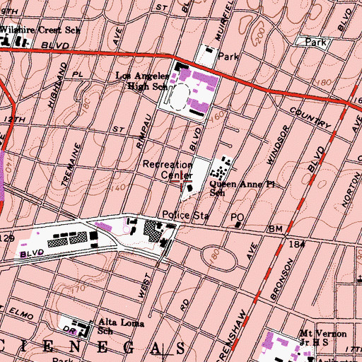 Topographic Map of Queen Anne Recreation Center, CA