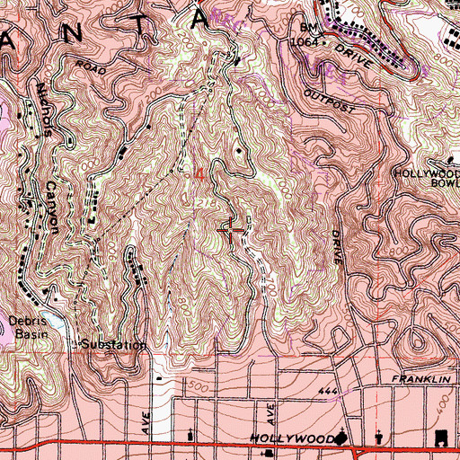 Topographic Map of Runyon Canyon Park, CA