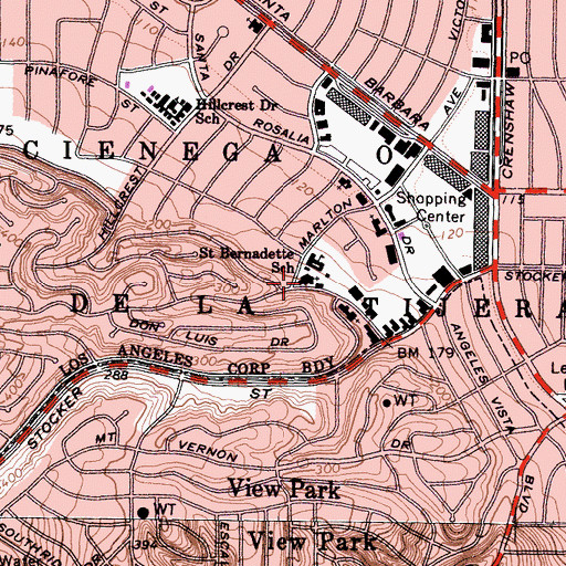 Topographic Map of Saint Bernadette Catholic Church, CA