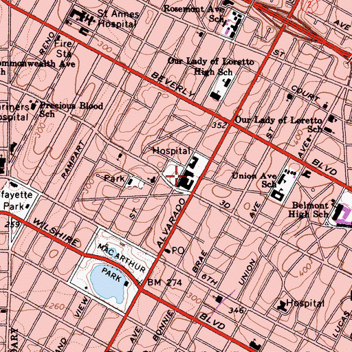 Topographic Map of Saint Vincent Medical Center, CA