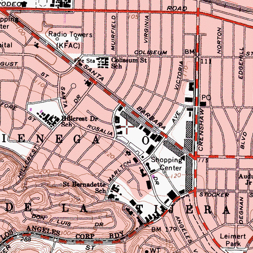 Topographic Map of Santa Barbara Plaza Shopping Center, CA