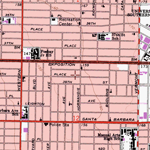 Topographic Map of Thirty-Eighth and Normandie Park, CA