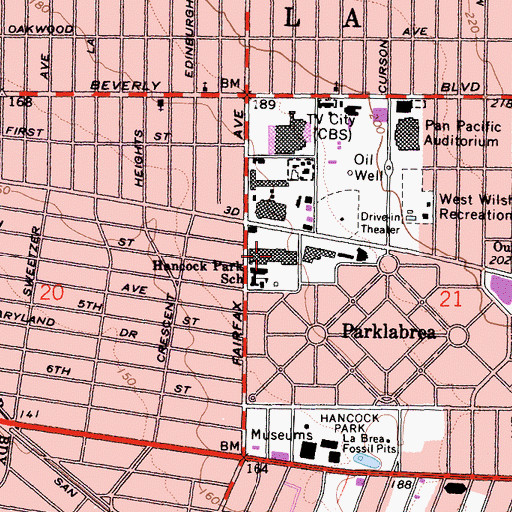 Topographic Map of Town and Country Shopping Center, CA