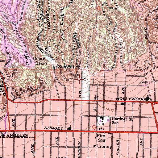 Topographic Map of Wattles Garden Park, CA