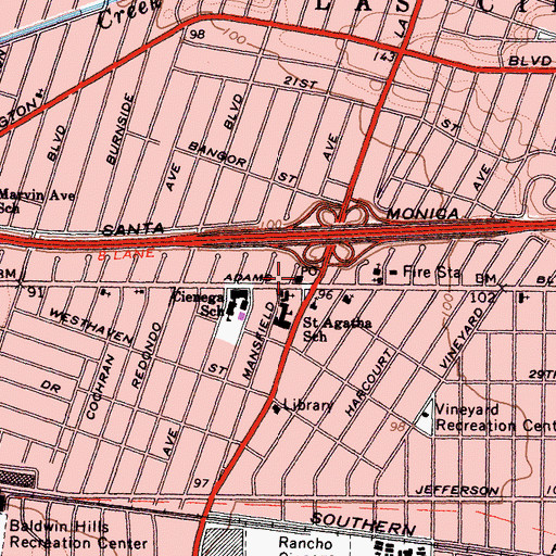 Topographic Map of Ray Charles Post Office Building, CA