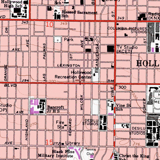 Topographic Map of Wilcox Station Los Angeles Post Office, CA