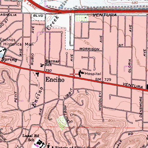 Topographic Map of Encino - Tarzana Regional Medical Center, CA