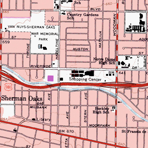Topographic Map of Sherman Oaks Fashion Square Shopping Center, CA