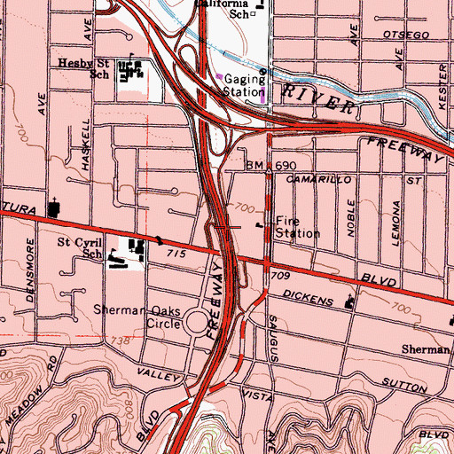Topographic Map of Sherman Oaks Galleria Shopping Center, CA