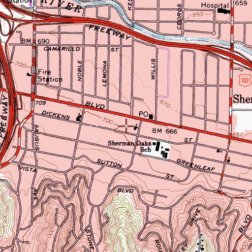 Topographic Map of Sherman Oaks Lutheran Church, CA