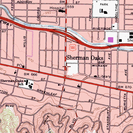 Topographic Map of Sherman Oaks Square Shopping Center, CA