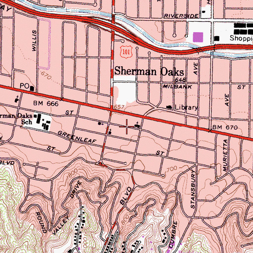 Topographic Map of Sherman Oaks United Methodist Church, CA