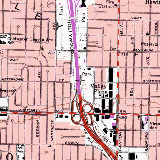Topographic Map of Valley Plaza Park, CA