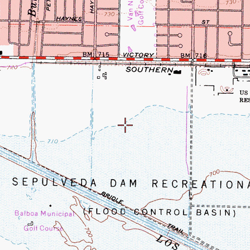 Topographic Map of Woodley Golf Course, CA