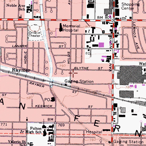 Topographic Map of Blythe Street Park, CA