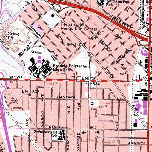 Topographic Map of Canyon Plaza Shopping Center, CA