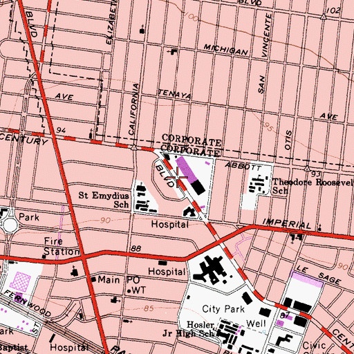 Topographic Map of Century Plaza Shopping Center, CA