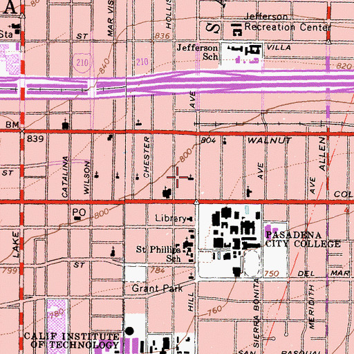 Topographic Map of Hill Avenue Grace Lutheran Church, CA