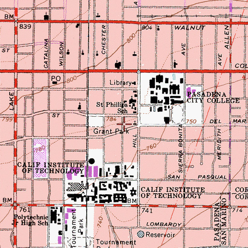 Topographic Map of Knox Presbyterian Church, CA