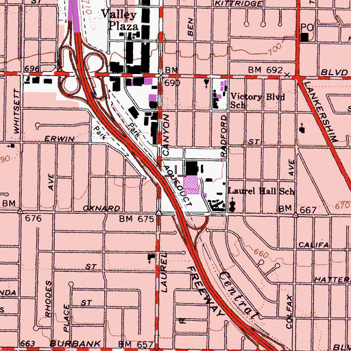 Topographic Map of Laurel Plaza Shopping Center, CA