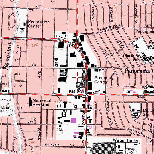 Topographic Map of Panorama Mall Shopping Center, CA