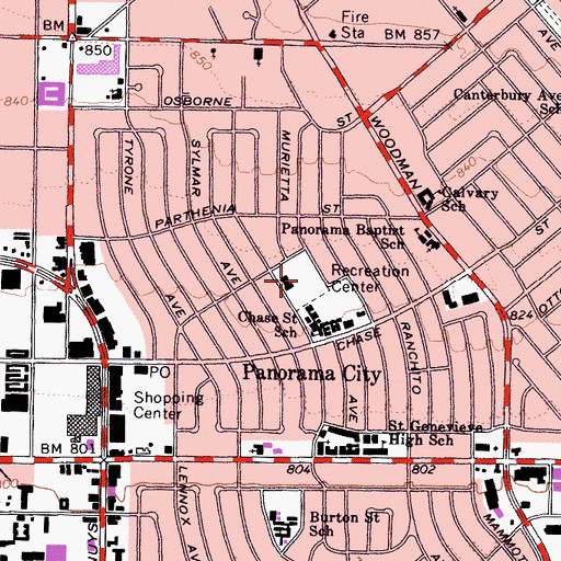 Topographic Map of Panorama Recreation Center, CA