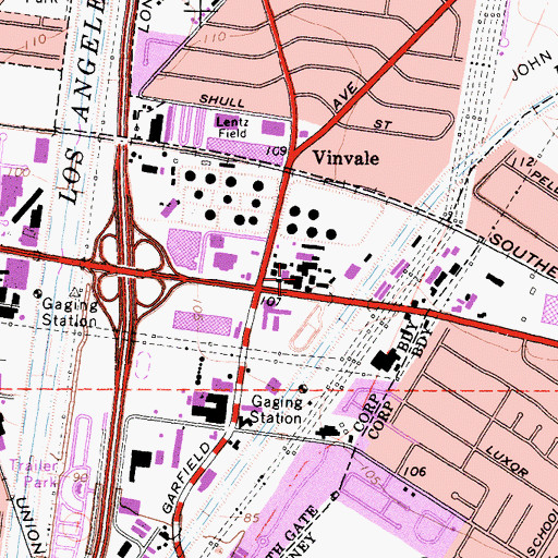 Topographic Map of South Gate Towne Center Shopping Center, CA