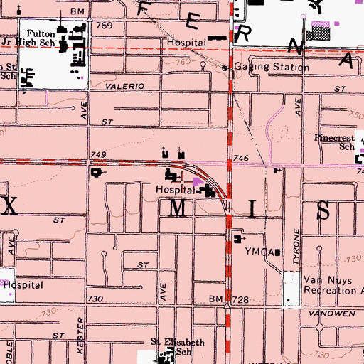 Topographic Map of Northridge Hospital Medical Center Sherman Way Campus, CA