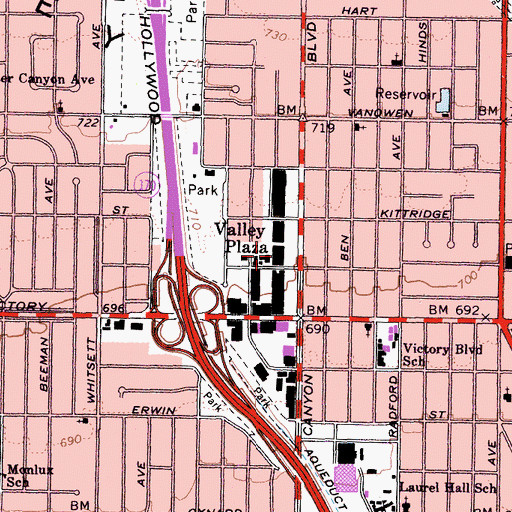 Topographic Map of Valley Plaza Shopping Center, CA