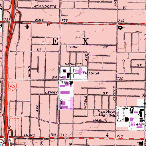 Topographic Map of Valley Presbyterian Hospital, CA