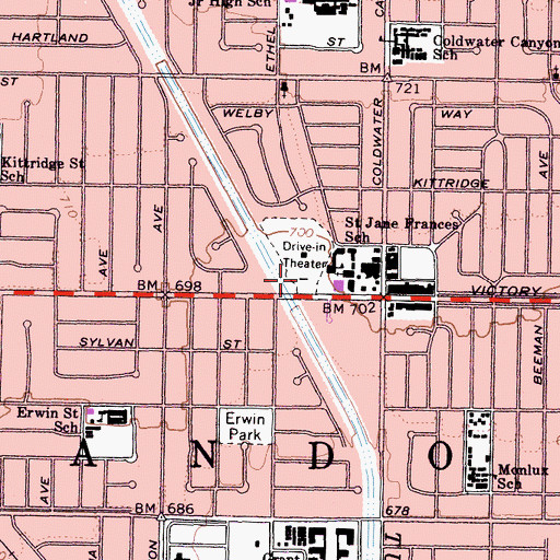 Topographic Map of Victory Plaza Shopping Center, CA