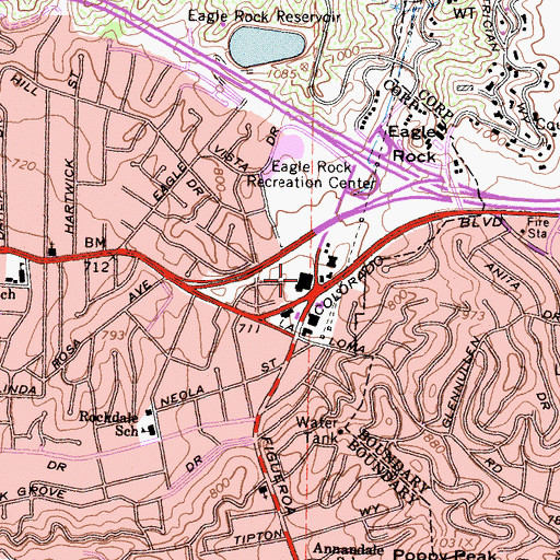 Topographic Map of Eagle Rock Post Office, CA