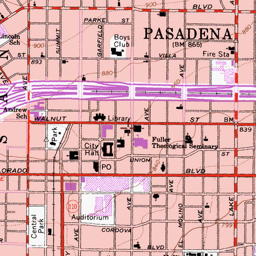 Topographic Map of First Congregational Church of Pasadena, CA