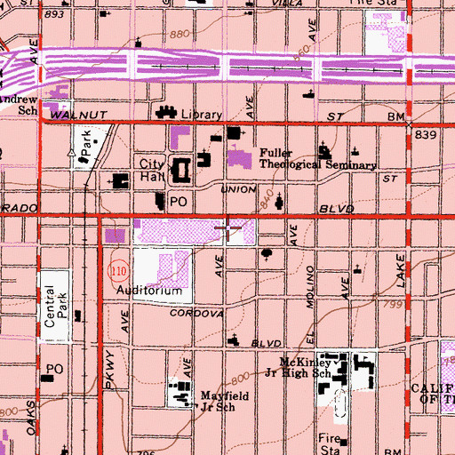 Topographic Map of First United Methodist Church of Pasadena, CA