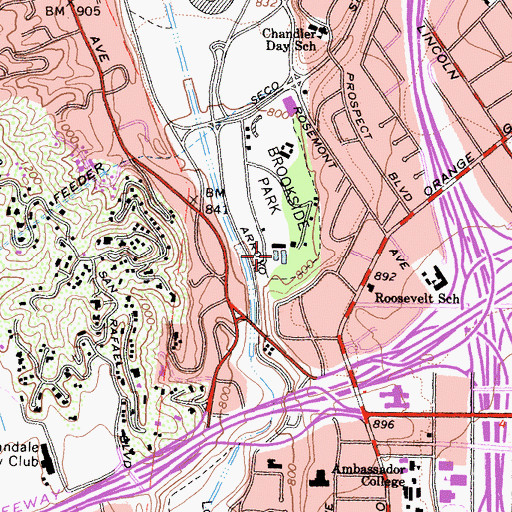 Topographic Map of Rose Bowl Aquatic Center, CA